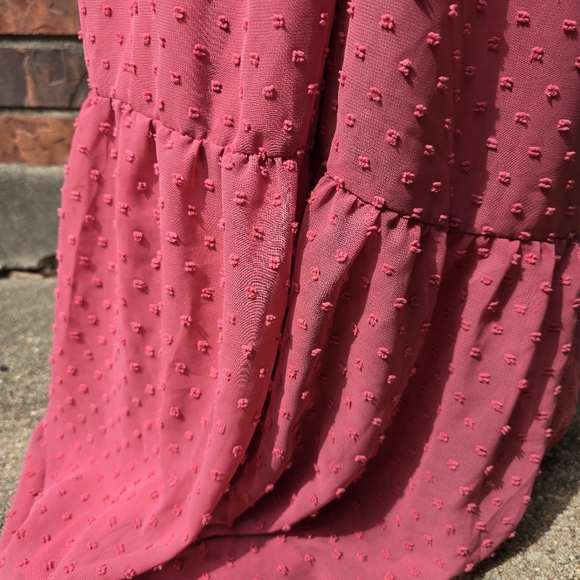 Francescas Ruffle Strap Clipdot Maxi Dress Rose Cutout Sleeveless Ruffle Sz L - Picture 10 of 14